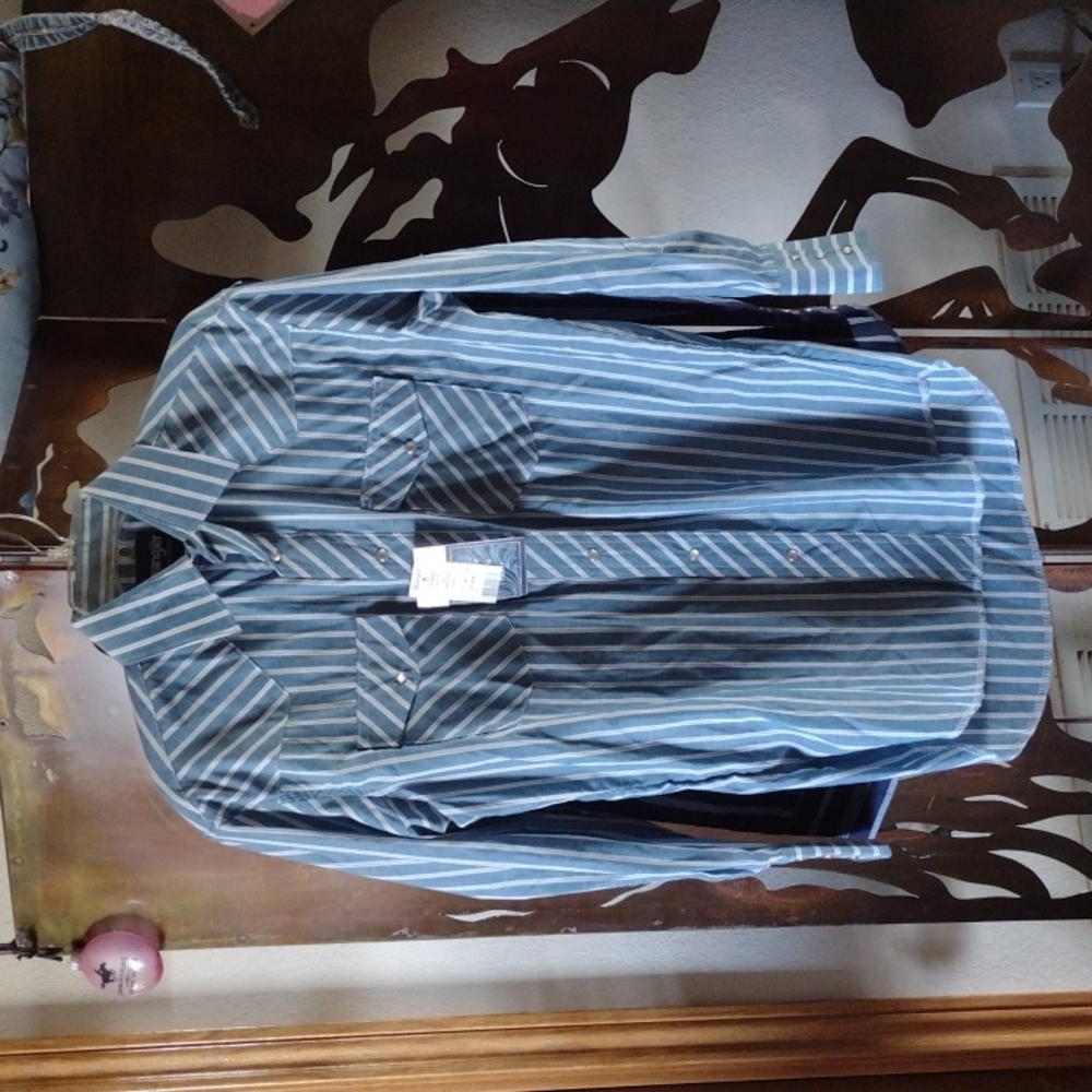 NWT Men's Classic Wrangler Western Shirt 141/2 x 32 Blue/White